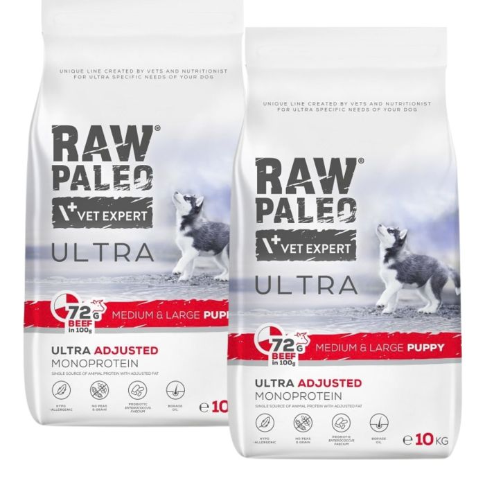 RAW PALEO Ultra Beef Medium&Large Puppy 2x10kg dla szczeniąt ras średnich i dużych wołowina
