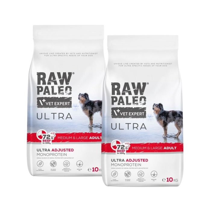 RAW PALEO Ultra Beef Medium&Large Adult 2x10kg dla psów dorosłych ras średnich i dużych wołowina