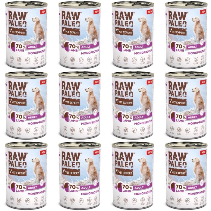 RAW PALEO Monoprotein Lamb Adult 12x400g jagnięcina, mokra karma dla psów