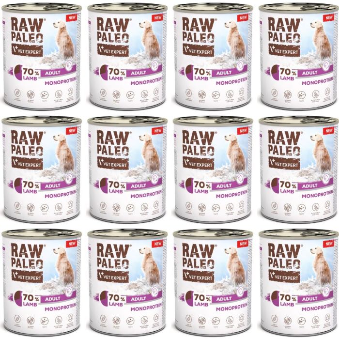 RAW PALEO Monoprotein Lamb Adult 12x800g jagnięcina, mokra karma dla psów