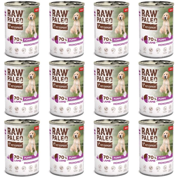 RAW PALEO Monoprotein Lamb Puppy 12x400g jagnięcina, mokra karma dla szczeniąt
