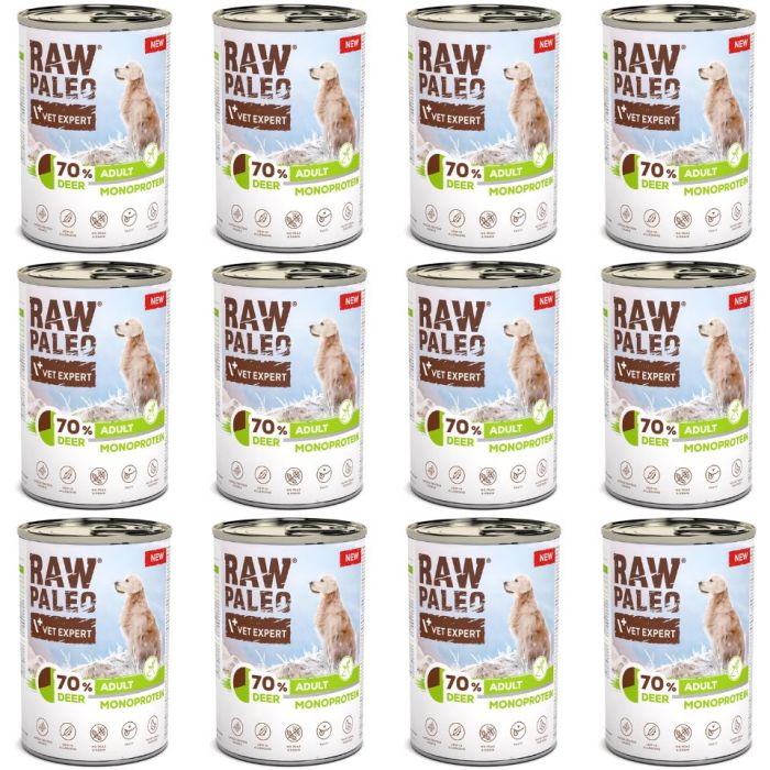 RAW PALEO Monoprotein Deer Adult 6x400g z mięsem jelenia, mokra karma dla psów