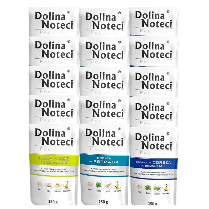 DOLINA NOTECI Mix smaków  Dorsz, Gęś i Pstrąg 15x150 g