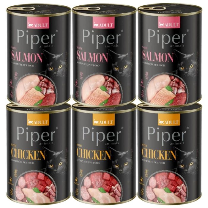 PIPER Animals Mix smaków 6x400 g z łososiem i kurczakiem, mokra karma dla kota