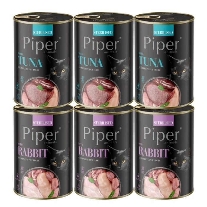 PIPER Animals Sterilised Mix smaków 6x400 g z królikiem i tuńczykiem, mokra karma dla kotów sterylizowanych