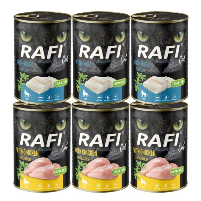 RAFI Cat Adult Mix smaków 6x400 g z dorszem i z kurczakiem, mokra karma dla kotów