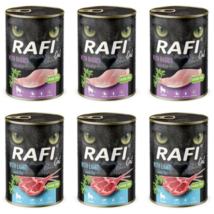 RAFI Cat Adult Mix 2 smaków jagnięcina i królik 6x400 g mokra karma dla kotów sterylizowanych