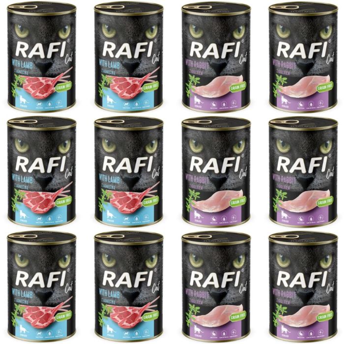RAFI Cat Adult Mix 2 smaków jagnięcina i królik 12x400 g mokra karma dla kotów sterylizowanych