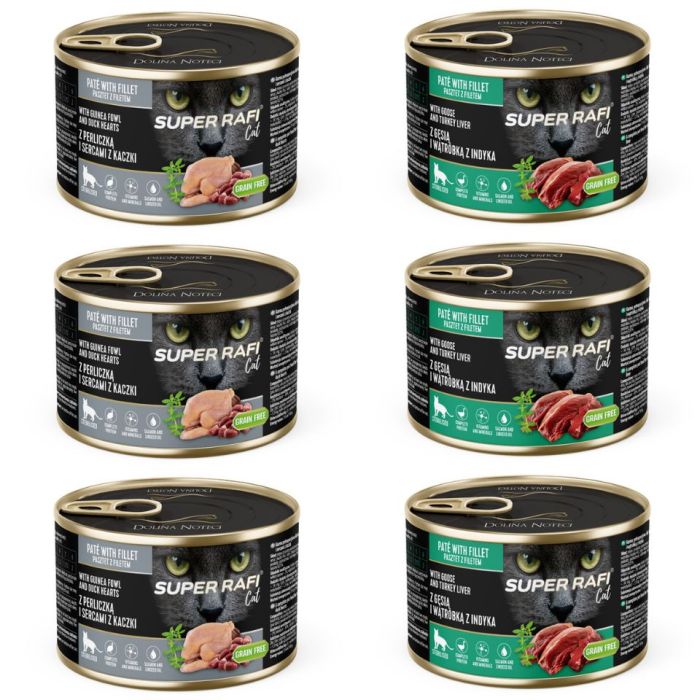 SUPER RAFI Cat Mix 2 smaków 6x185g mokra karma dla kotów sterylizowanych