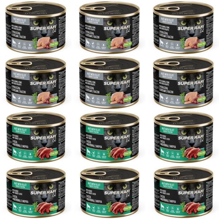 SUPER RAFI Cat Mix 2 smaków 12x185g mokra karma dla kotów sterylizowanych