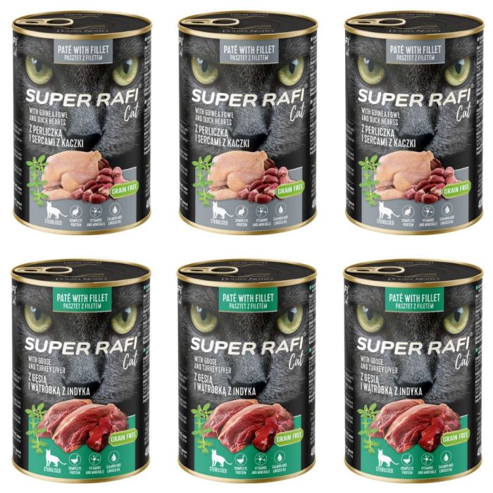 SUPER RAFI Cat Mix 2 Smaków 6x400g mokra karma dla kotów sterylizowanych