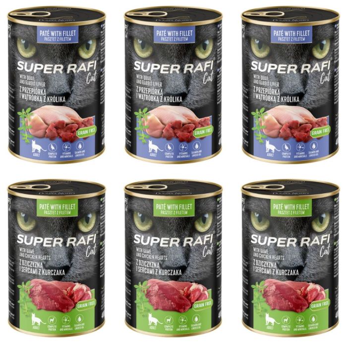 SUPER RAFI Cat Mix 2 smaków 6x400g mokra karma dla kota