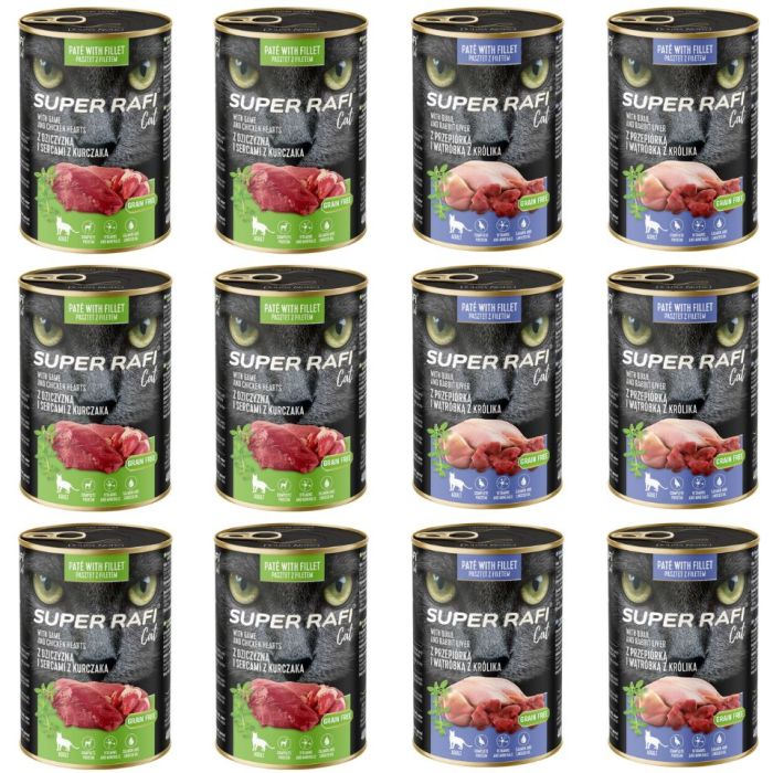 SUPER RAFI Cat Mix 2 smaków 12x400g mokra karma dla kota