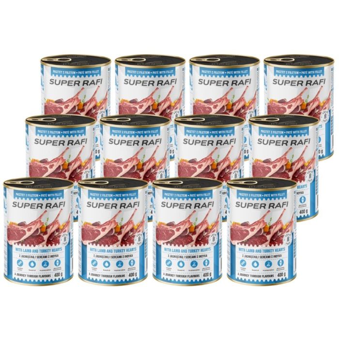 SUPER RAFI z jagnięciną i sercami indyka 12x400 g mokra karma dla psa