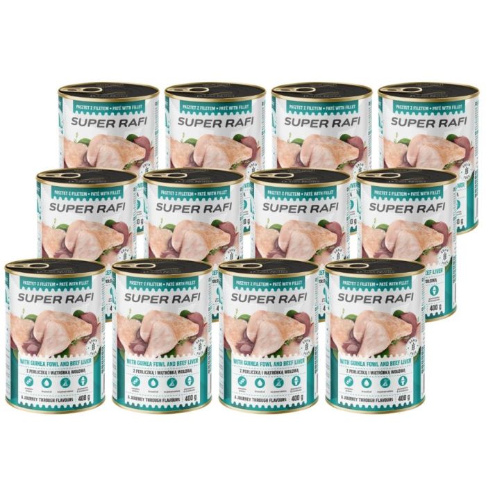 SUPER RAFI z perliczką i wątróbką wołową 12x400 g mokra karma dla psa