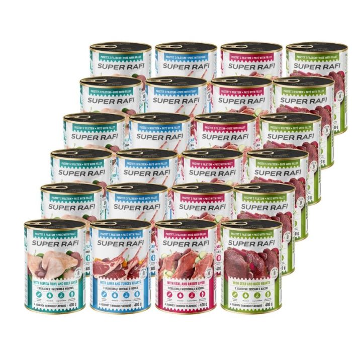 SUPER RAFI Mix smaków 24x400 g mokra karma dla psa