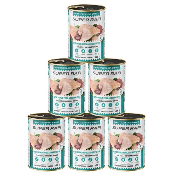 SUPER RAFI z perliczką i wątróbką wołową 6x400 g mokra karma dla psa