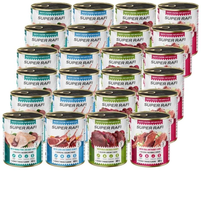 SUPER RAFI Mix 4 smaków 24x800g pasztet dla psów