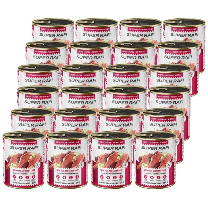SUPER RAFI z cielęciną i wątróbką z królika 24x800g pasztet dla psów