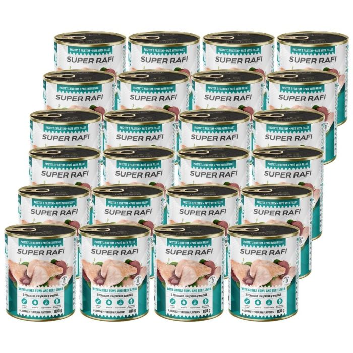 SUPER RAFI z perliczką i wątróbką wołową 24x800g pasztet dla psów 