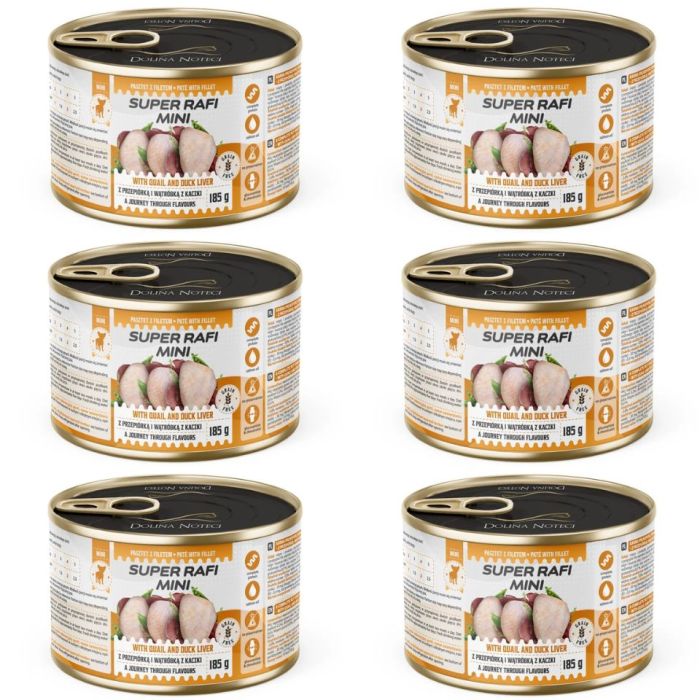 SUPER RAFI Mini z przepiórką i wątróbką z kaczki 6x185g mokra karma dla psów małych ras
