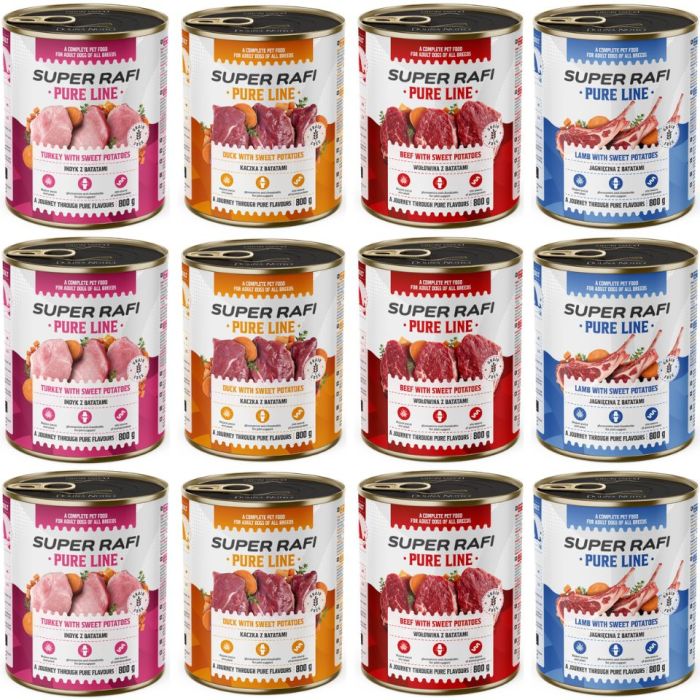 SUPER RAFI Pure Line Mix Smaków 12x800g mokra karma dla psa