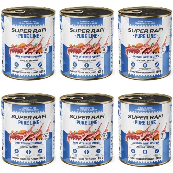 SUPER RAFI Pure Line jagnięcina z batatami 6x800g mokra karma dla psa