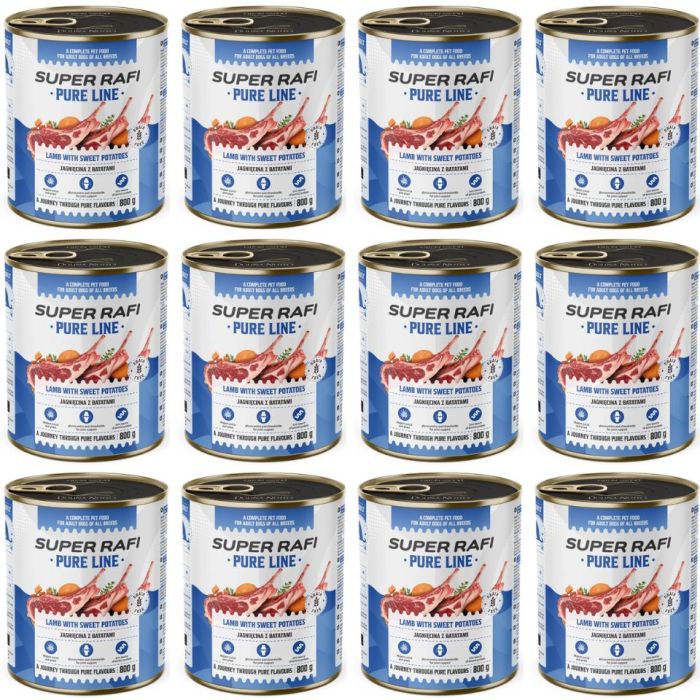 SUPER RAFI Pure Line jagnięcina z batatami 12x800g mokra karma dla psa