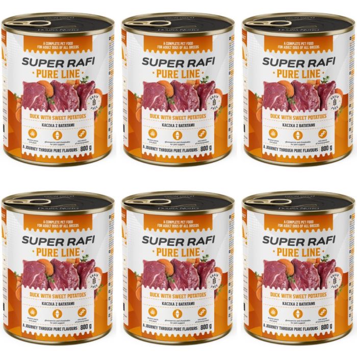 SUPER RAFI Pure Line kaczka z batatami 6x800g mokra karma dla psa
