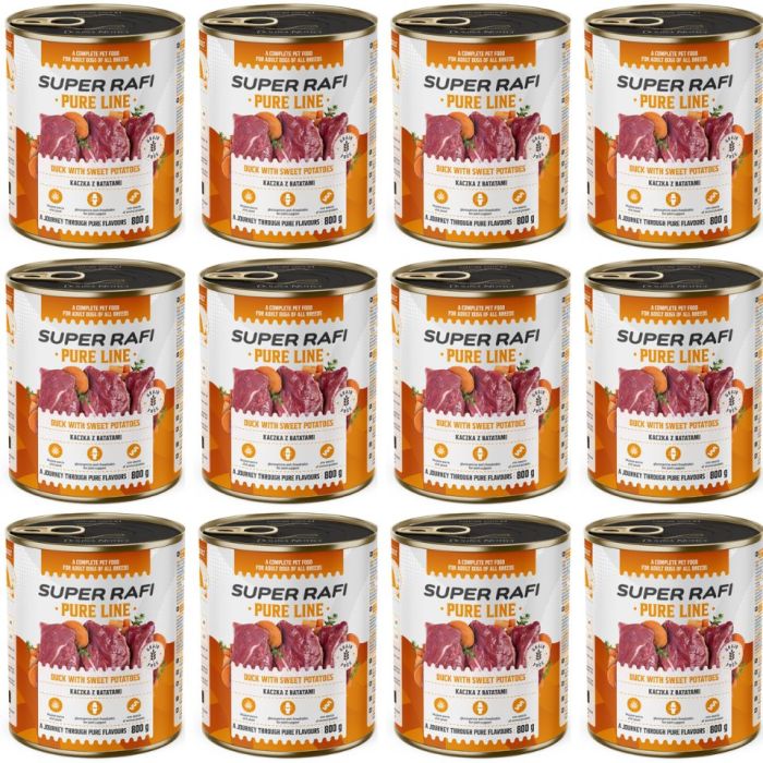 SUPER RAFI Pure Line kaczka z batatami 12x800g mokra karma dla psa