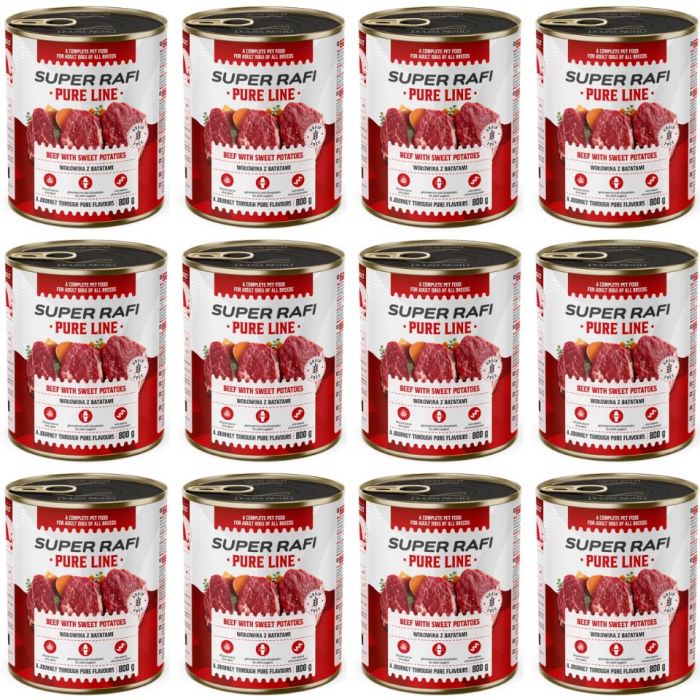 SUPER RAFI Pure Line wołowina z batatami 12x800g mokra karma dla psa