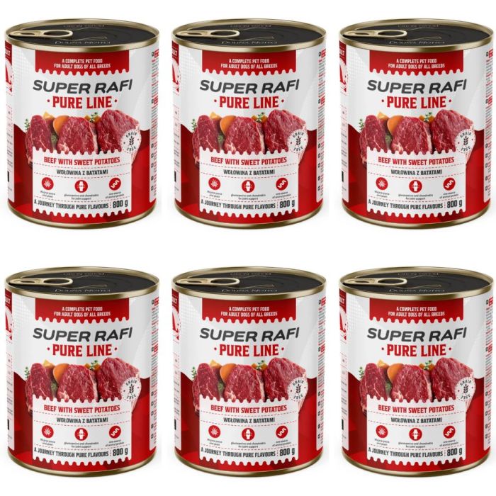 SUPER RAFI Pure Line wołowina z batatami 6x800g mokra karma dla psa
