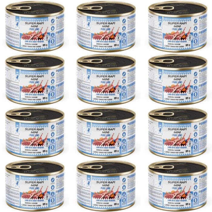 SUPER RAFI Mini Pure Line z jagnięciną i batatami 12x185g mokra karma dla psów małych ras