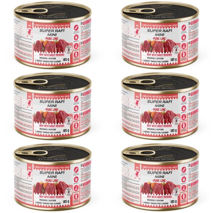 SUPER RAFI Mini Pure Line z wołowiną i batatami 6x185g mokra karma dla psów małych ras