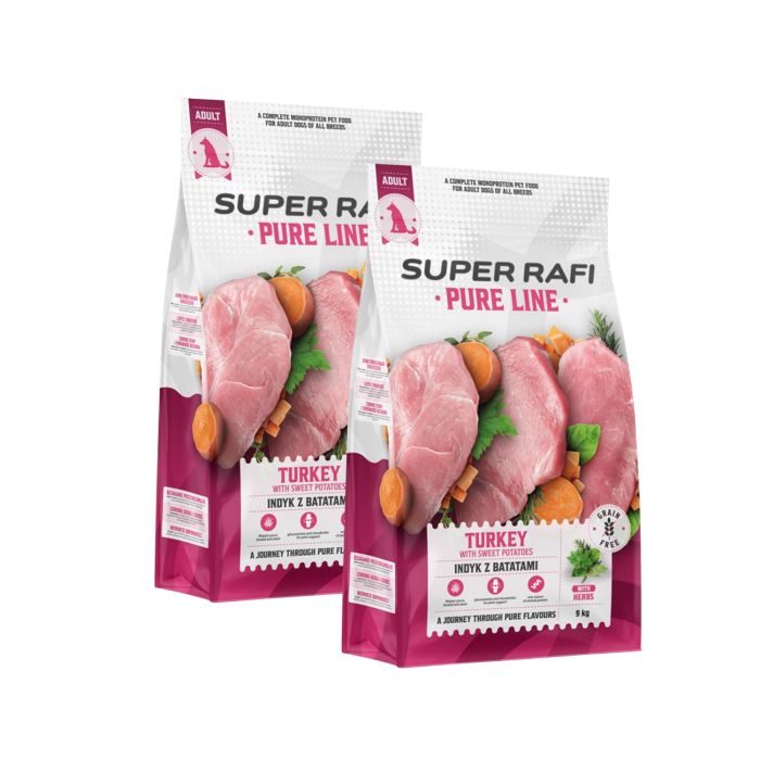 SUPER RAFI Pure Line Indyk z batatami 2x9 kg karma sucha dla psów