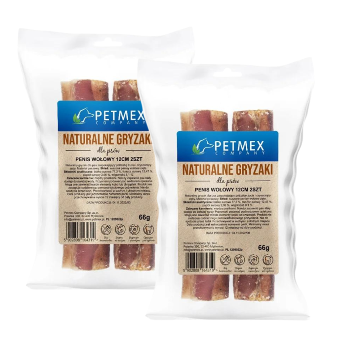 PETMEX Penis wołowy cięty 12cm 4szt. naturalny gryzak dla psa