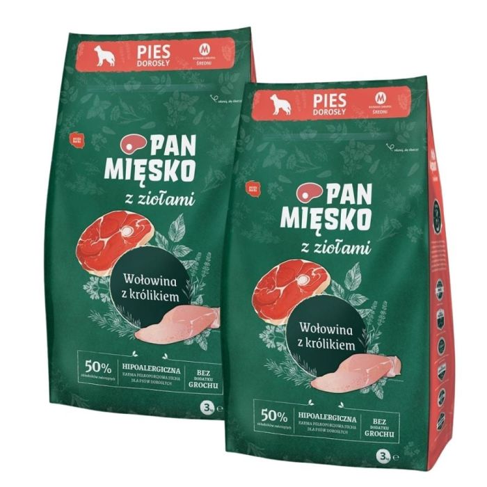 PAN MIĘSKO z ziołami Wołowina z królikiem M 2x3 kg dla ras średnich
