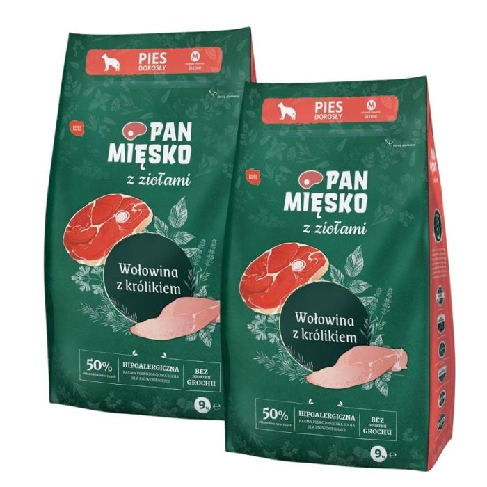 PAN MIĘSKO z ziołami Wołowina z królikiem M 2x9 kg dla ras średnich