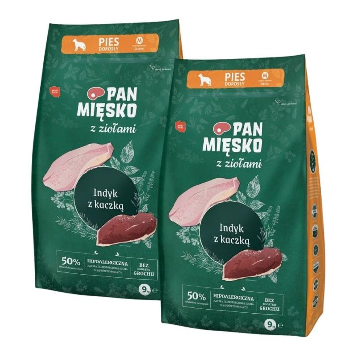PAN MIĘSKO z ziołami Indyk z kaczką M 2x9 kg dla ras średnich