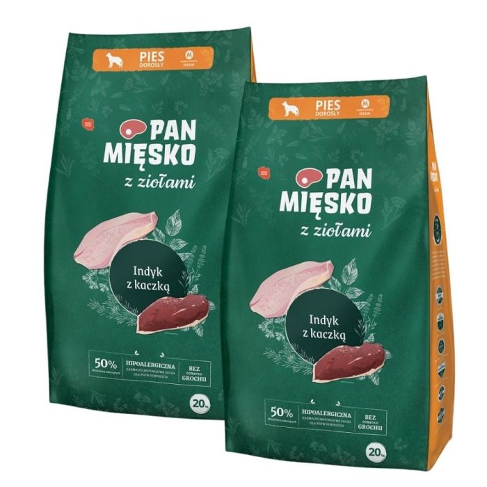 PAN MIĘSKO z ziołami Indyk z kaczką M 2x20 kg dla ras średnich