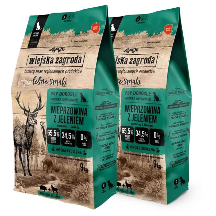 WIEJSKA ZAGRODA Leśne smaki Wieprzowina z jeleniem chrupki S 2x9kg