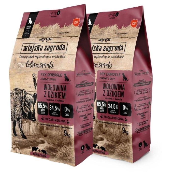 WIEJSKA ZAGRODA Leśne smaki Wołowina z dzikiem chrupki L 2x9kg