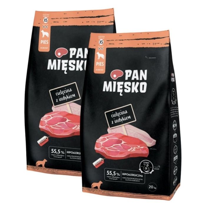 PAN MIĘSKO Cielęcina z indykiem dla psów chrupki XS 2x20 kg