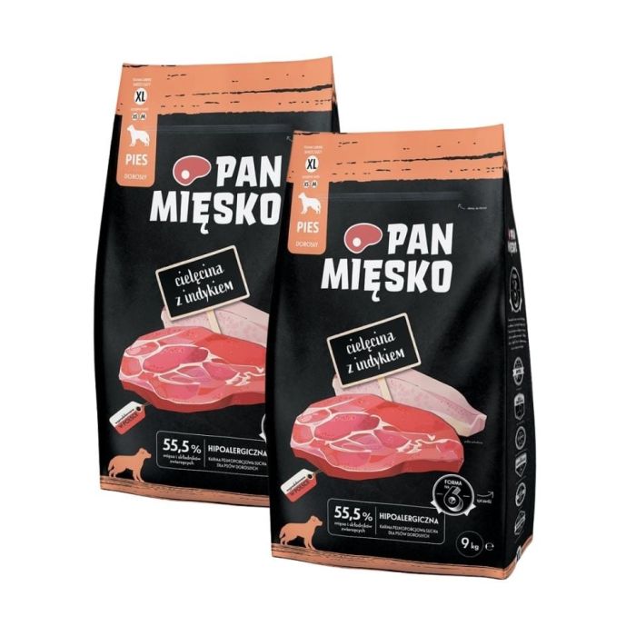 PAN MIĘSKO Cielęcina z indykiem dla psów chrupki XL 2x9 kg