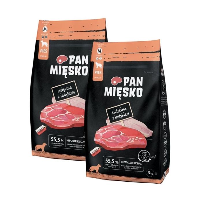 PAN MIĘSKO Cielęcina z indykiem dla psów chrupki M 2x3 kg