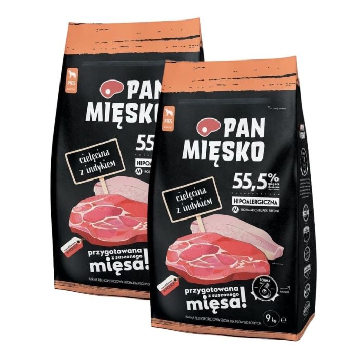 PAN MIĘSKO Cielęcina z indykiem dla psów chrupki M 2x9 kg