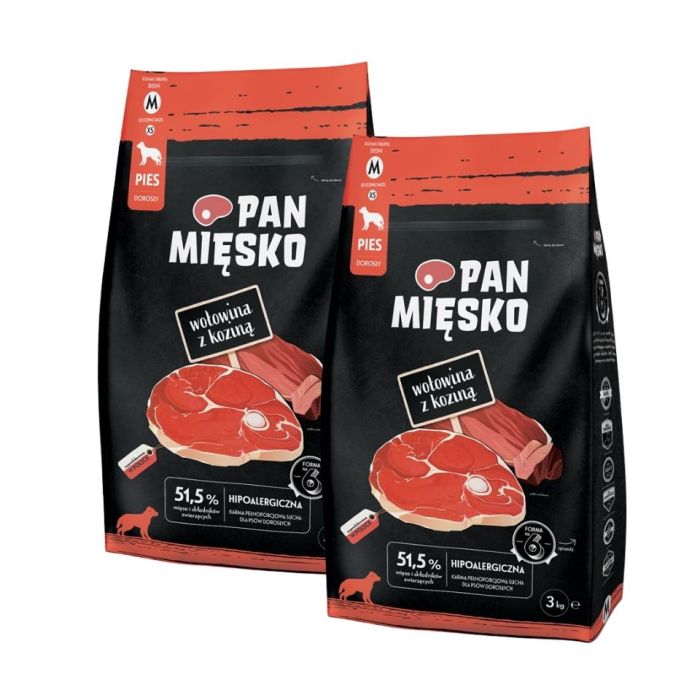 PAN MIĘSKO Wołowina z koziną dla psów chrupki M 2x3 kg