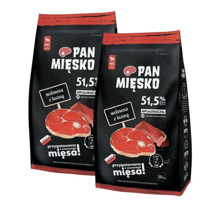 PAN MIĘSKO Wołowina z koziną dla psów chrupki M 2x20 kg