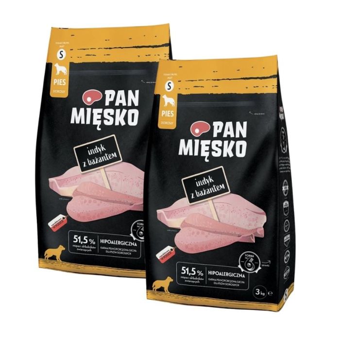 PAN MIĘSKO Indyk z bażantem karma dla psa chrupki S 2x3 kg