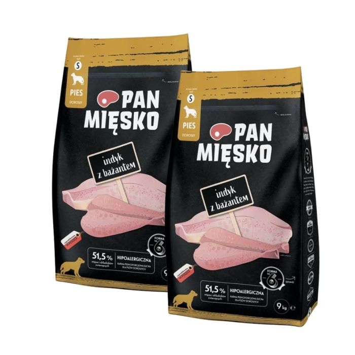PAN MIĘSKO Indyk z bażantem karma dla psa chrupki S 2x9 kg